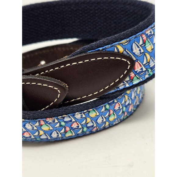 VINEYARD VINES FABRIC & LEATHER BELT KIDS YOUTH UNISEX OS SAILBOATS BLUE BROWN - Picture 12 of 12